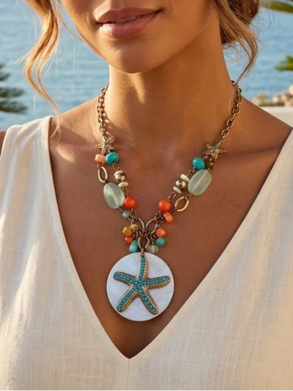 Charming Charlie Coastal Starfish Statement Necklace